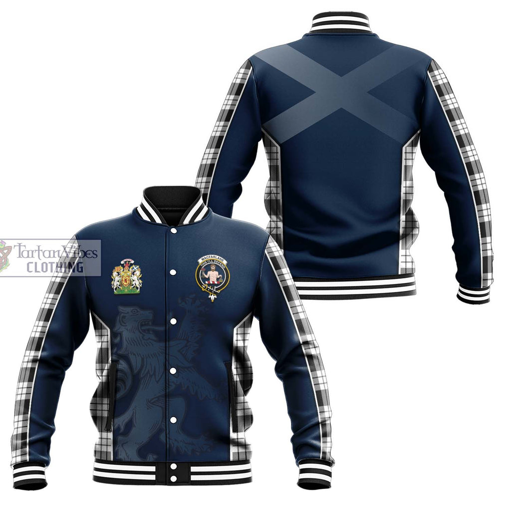 MacFarlane Black White Tartan Baseball Jacket with Family Crest and Lion Rampant Vibes Sport Style Unisex - Tartan Vibes Clothing