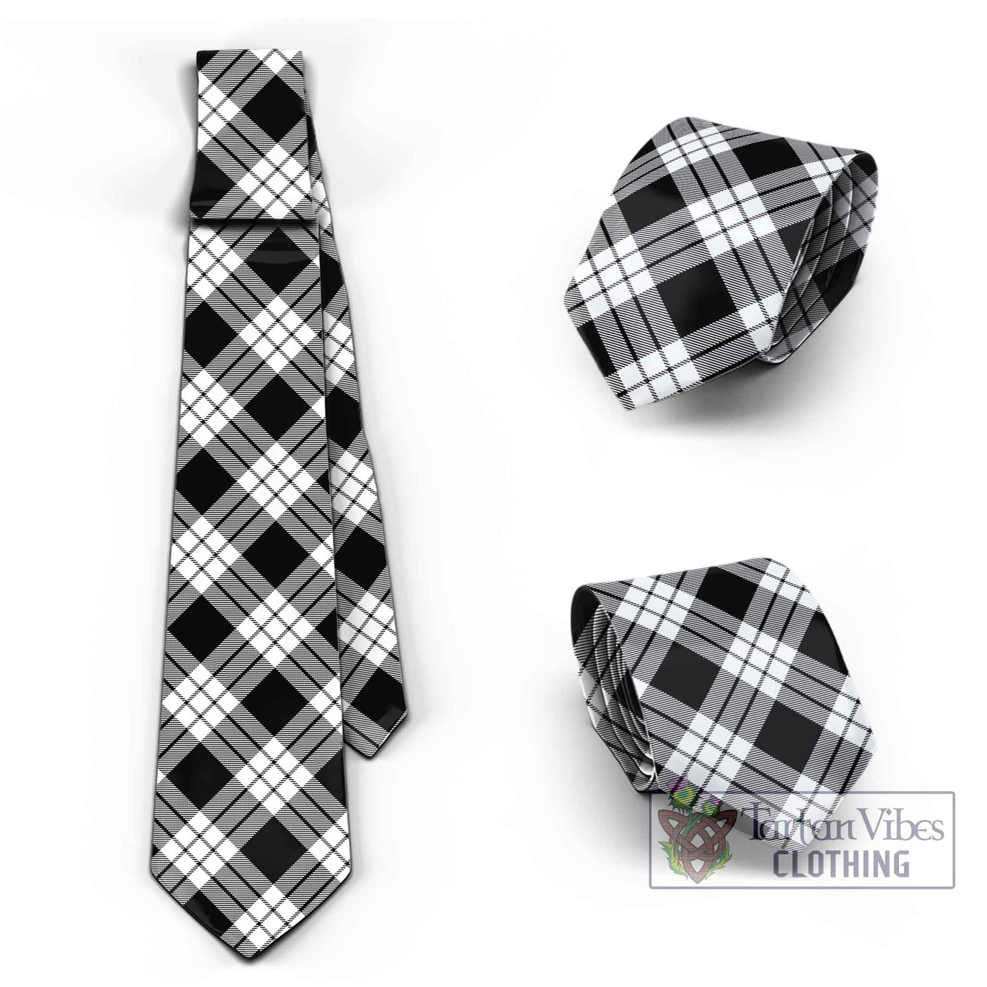 Tartan Vibes Clothing MacFarlane Black White Tartan Classic Necktie Cross Style