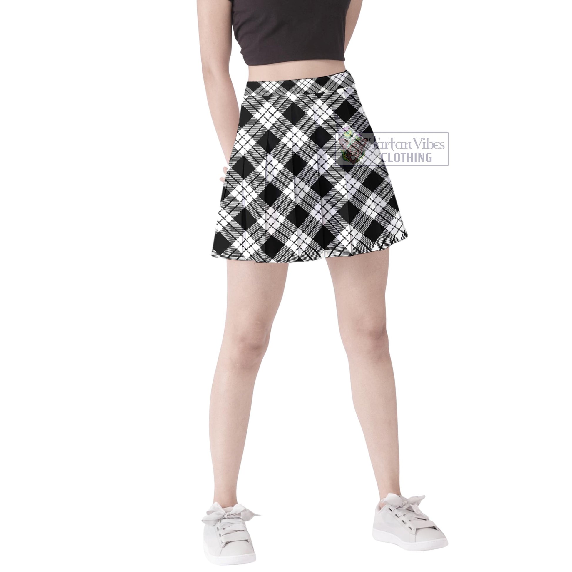 Tartan Vibes Clothing MacFarlane Black White Tartan Women's Plated Mini Skirt