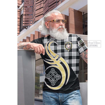 MacFarlane Black White Tartan Cotton T-shirt with Family Crest and Celtic Symbol Style