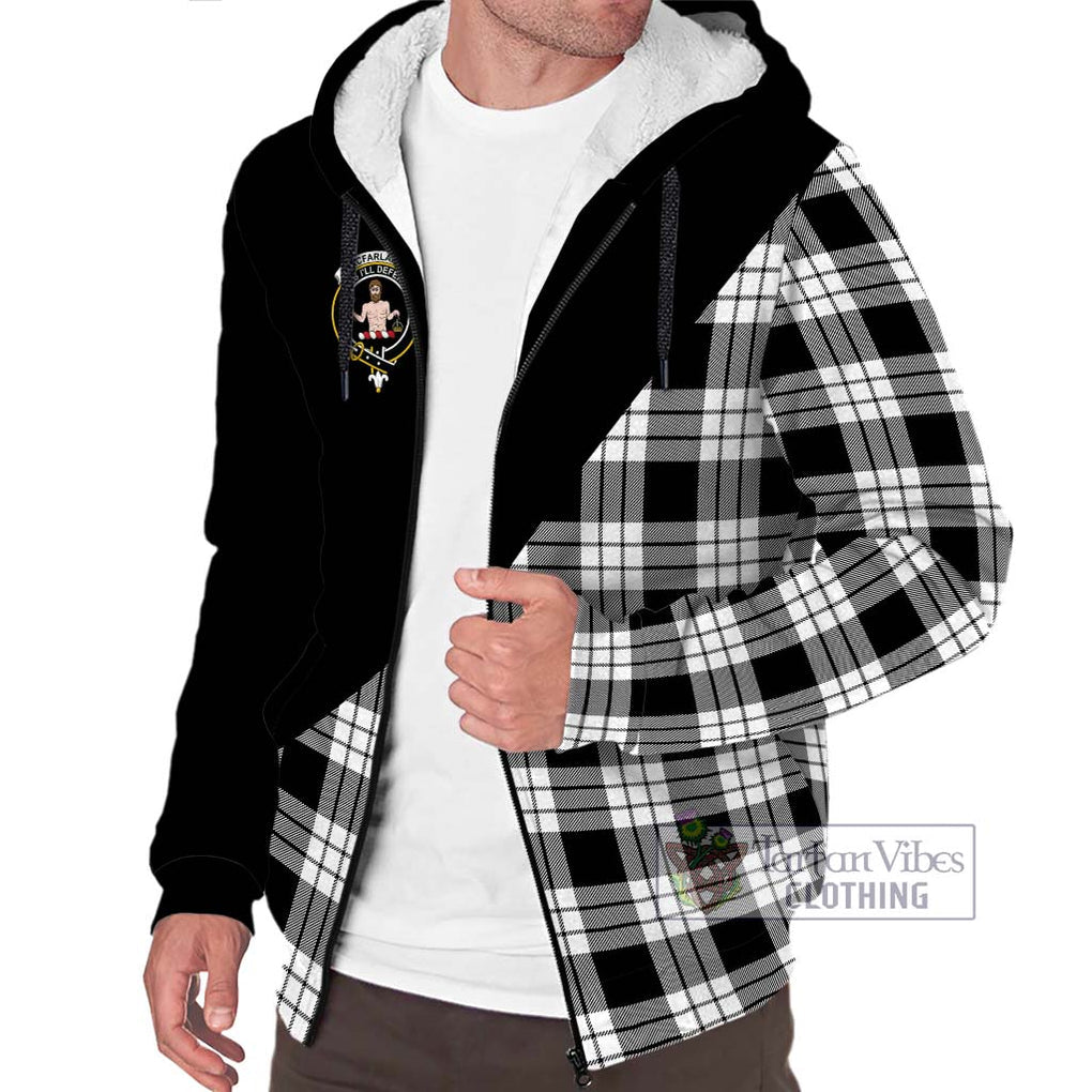 MacFarlane Black White Tartan Sherpa Hoodie with Family Crest and Military Logo Style Unisex S - Tartanvibesclothing Shop