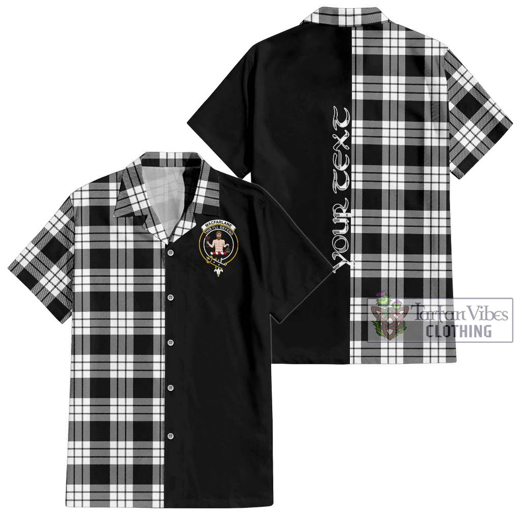 MacFarlane Black White Tartan Short Sleeve Button Shirt with Family Crest and Half Of Me Style Kid - Tartanvibesclothing Shop