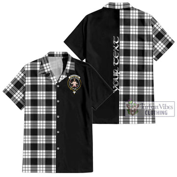 MacFarlane Black White Tartan Short Sleeve Button Shirt with Family Crest and Half Of Me Style