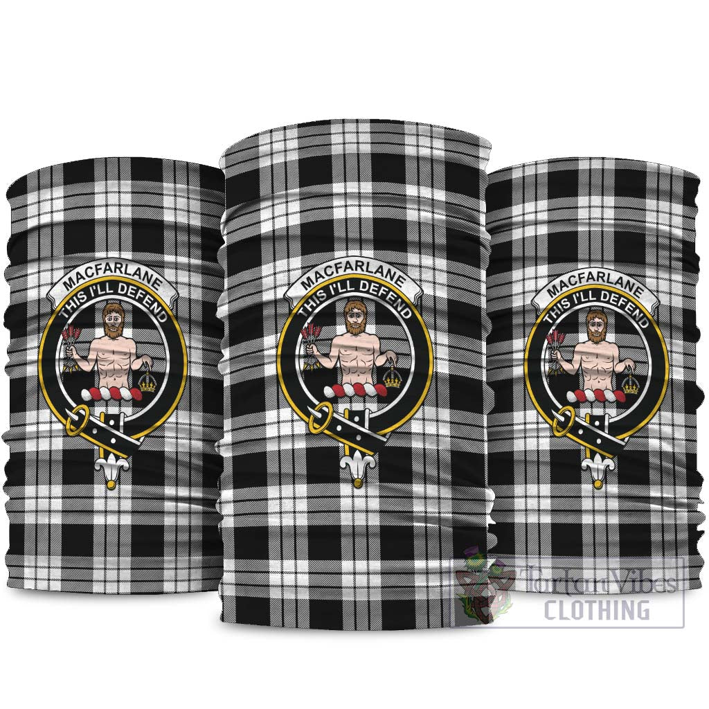 MacFarlane Black White Tartan Neck Gaiters, Tartan Bandanas, Tartan Head Band with Family Crest