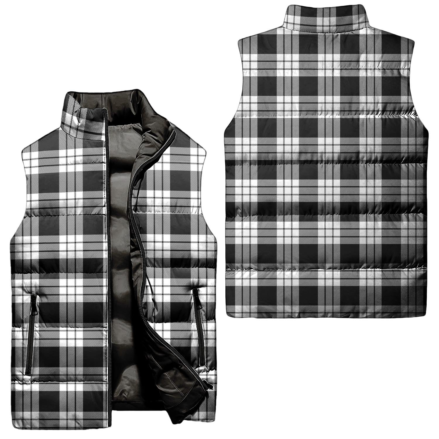 MacFarlane Black White Tartan Sleeveless Puffer Jacket Unisex - Tartanvibesclothing