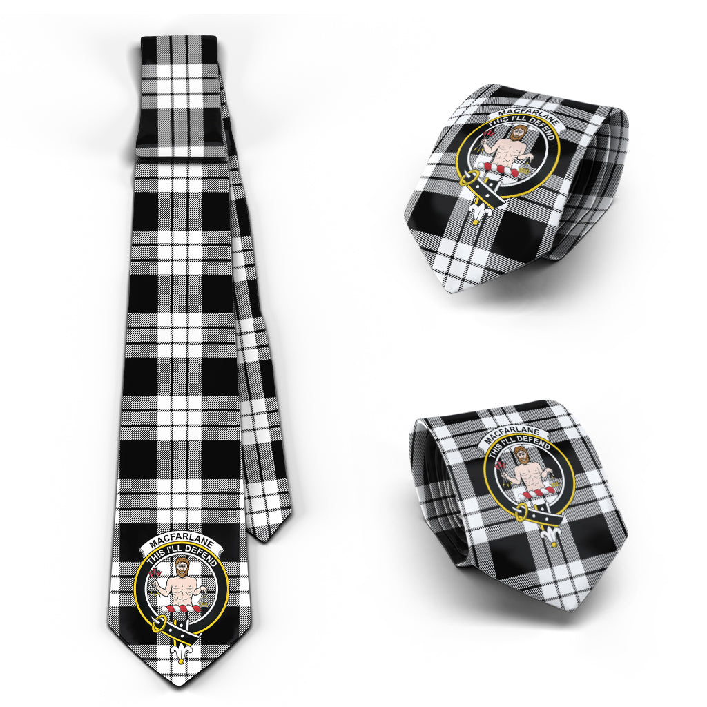 MacFarlane Black White Tartan Classic Necktie with Family Crest Necktie One Size - Tartan Vibes Clothing