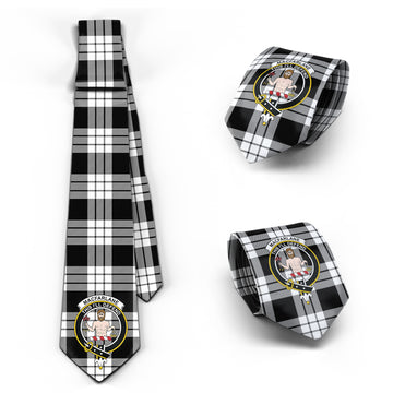 MacFarlane Black White Tartan Classic Necktie with Family Crest