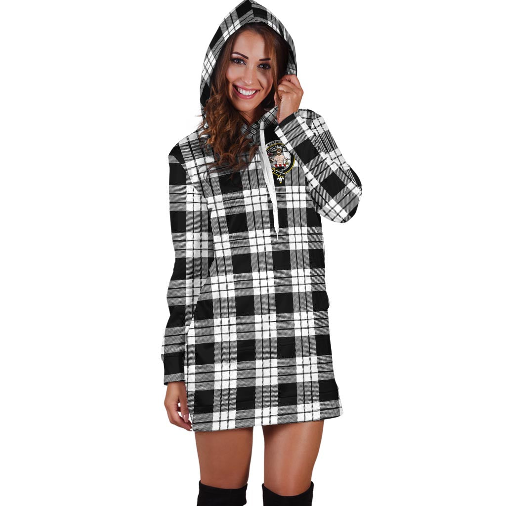 MacFarlane Black White Tartan Hoodie Dress with Family Crest - Tartan Vibes Clothing