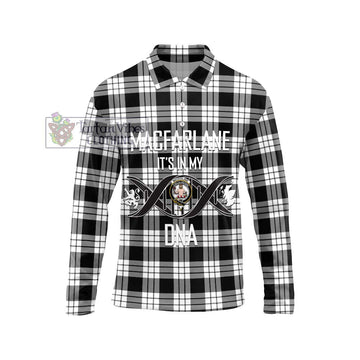 MacFarlane Black White Tartan Long Sleeve Polo Shirt with Family Crest DNA In Me Style