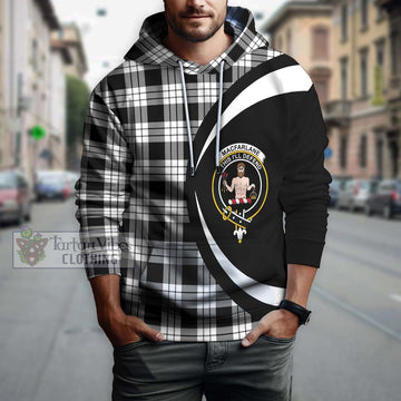 MacFarlane Black White Tartan Hoodie with Family Crest Circle Style