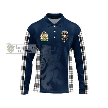 MacFarlane Black White Tartan Long Sleeve Polo Shirt with Family Crest and Lion Rampant Vibes Sport Style