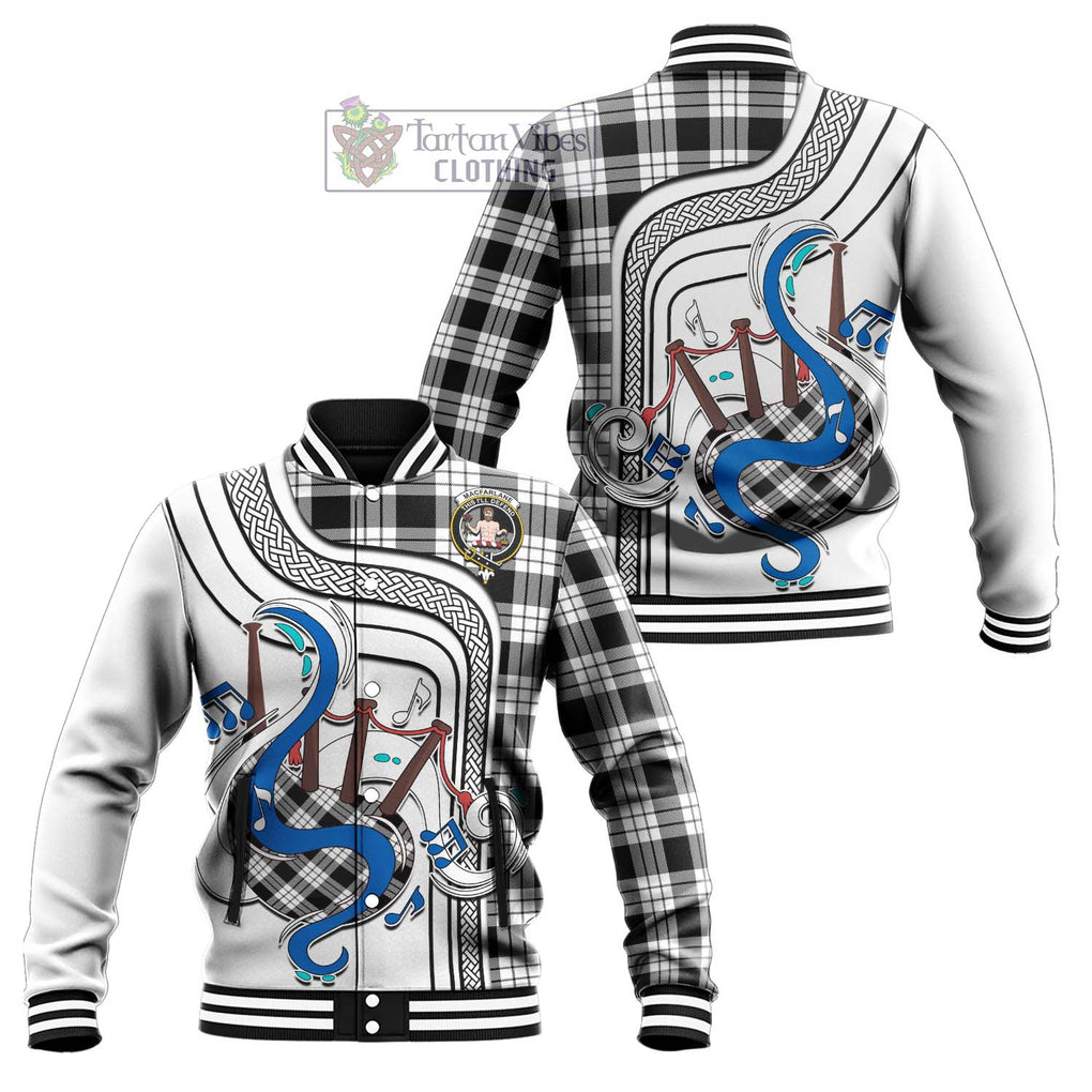 Tartan Vibes Clothing MacFarlane Black White Tartan Baseball Jacket with Epic Bagpipe Style