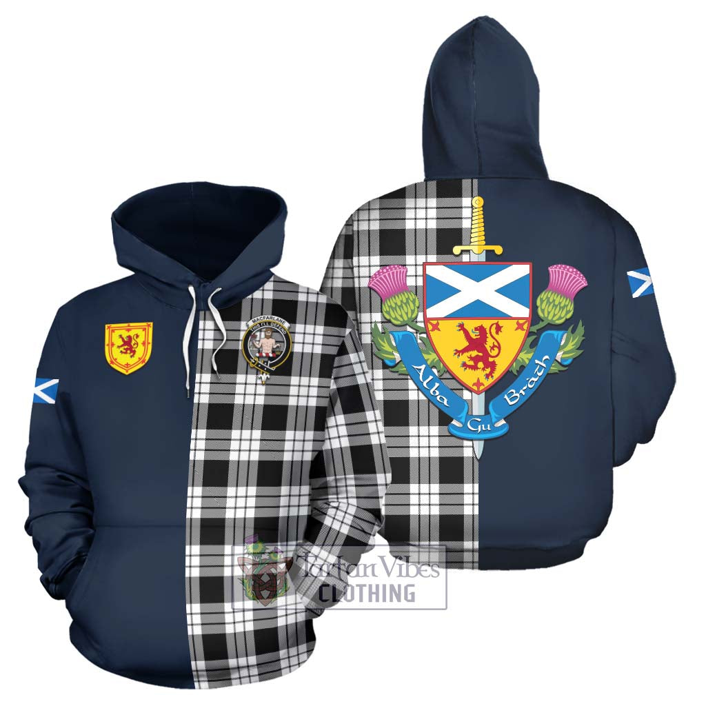 Tartan Vibes Clothing MacFarlane Black White Tartan Hoodie with Scottish Lion Royal Arm Half Style