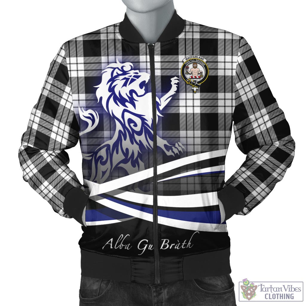 Tartan Vibes Clothing MacFarlane Black White Tartan Bomber Jacket with Alba Gu Brath Regal Lion Emblem