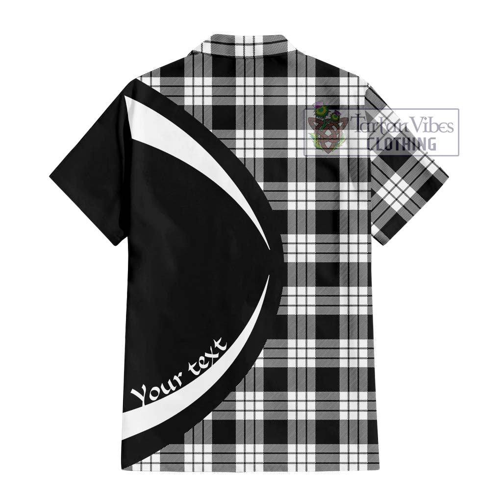 MacFarlane Black White Tartan Short Sleeve Button Up with Family Crest Circle Style - Tartan Vibes Clothing