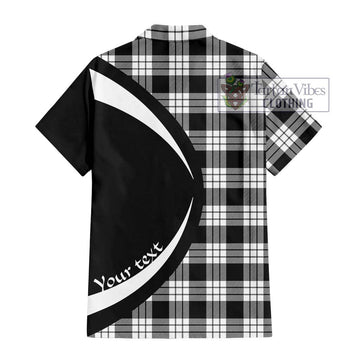 MacFarlane Black White Tartan Short Sleeve Button Up with Family Crest Circle Style