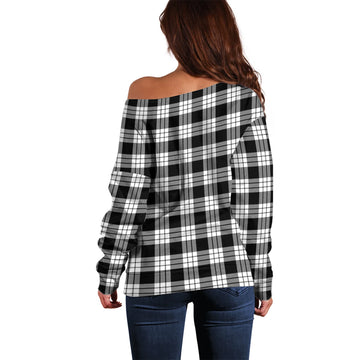 MacFarlane Black White Tartan Off Shoulder Women Sweater with Family Crest