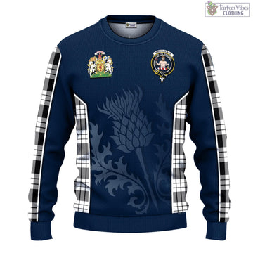 MacFarlane Black White Tartan Knitted Sweatshirt with Family Crest and Scottish Thistle Vibes Sport Style