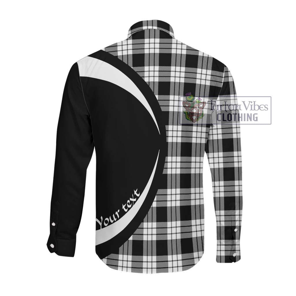 MacFarlane Black White Tartan Long Sleeve Button Up with Family Crest Circle Style Men's Shirt - Tartan Vibes Clothing