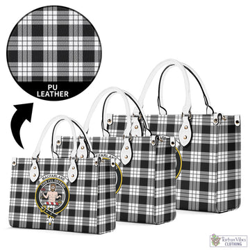 MacFarlane Black White Tartan Luxury Leather Handbags with Family Crest