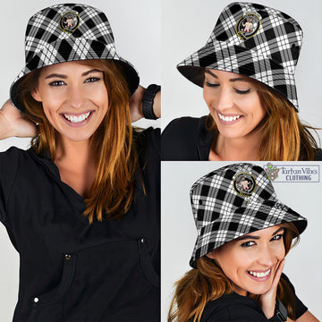 MacFarlane Black White Tartan Bucket Hat with Family Crest