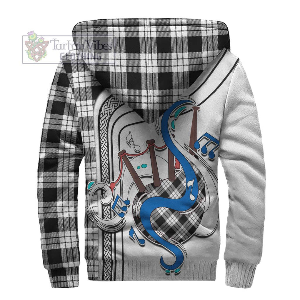 MacFarlane Black White Tartan Sherpa Hoodie with Epic Bagpipe Style - Tartanvibesclothing Shop