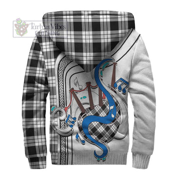 MacFarlane Black White Tartan Sherpa Hoodie with Epic Bagpipe Style