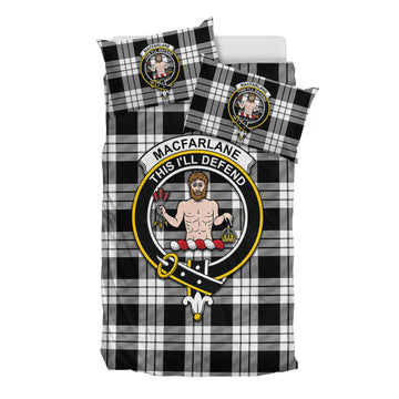 MacFarlane Black White Tartan Bedding Set with Family Crest