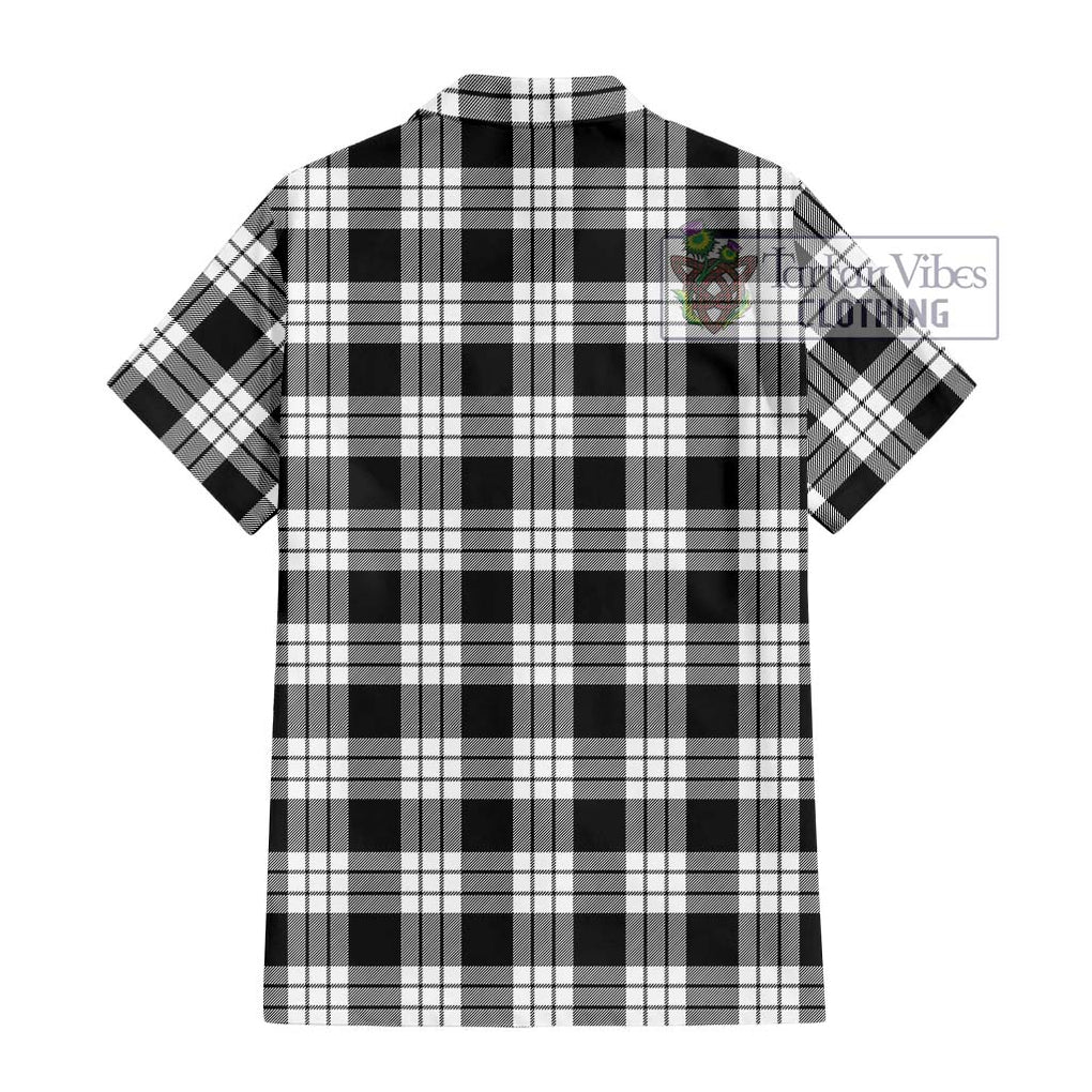 MacFarlane Black White Tartan Short Sleeve Button Shirt with Family Crest DNA In Me Style - Tartanvibesclothing Shop