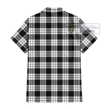 MacFarlane Black White Tartan Short Sleeve Button Shirt with Family Crest DNA In Me Style