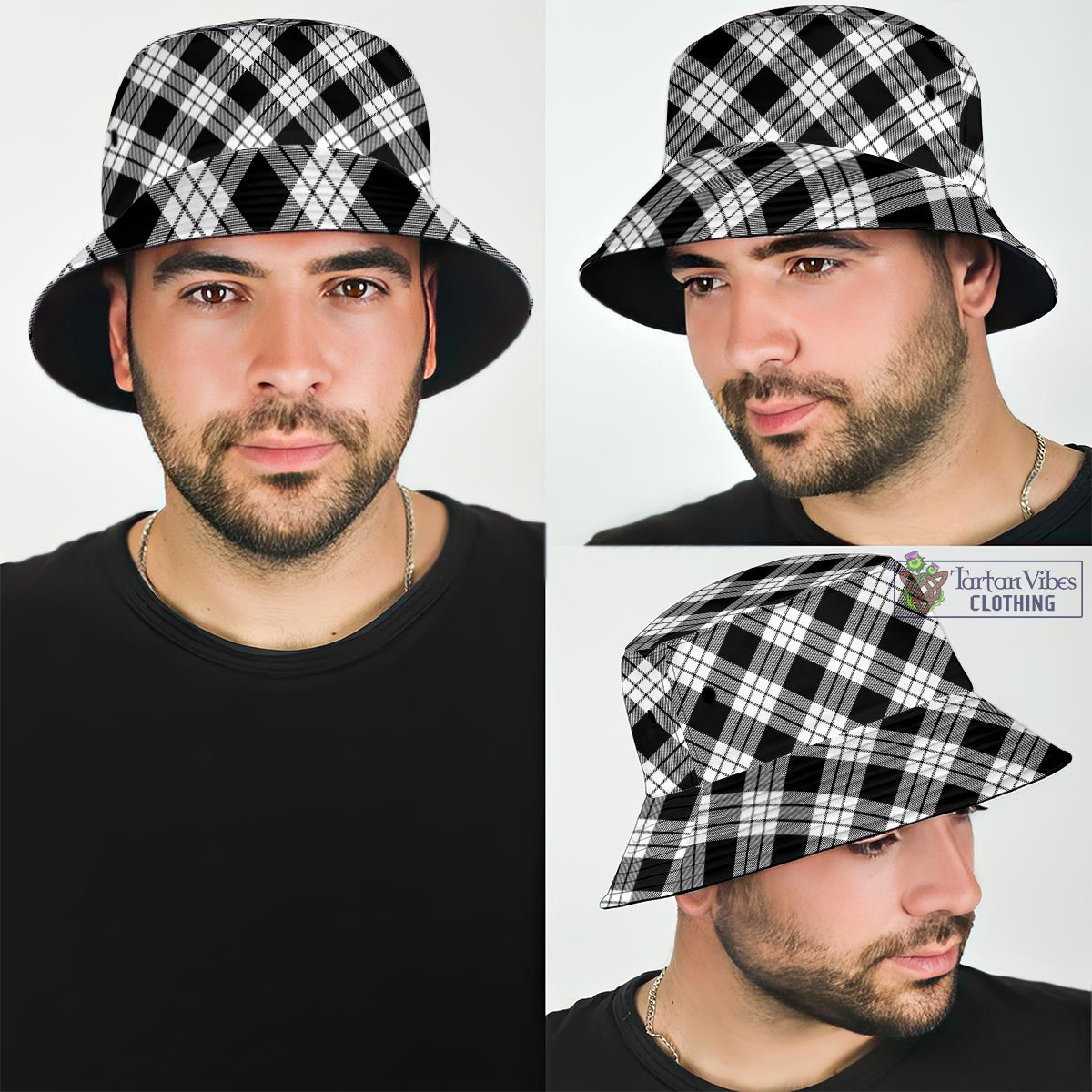 Tartan Vibes Clothing MacFarlane Black White Tartan Bucket Hat