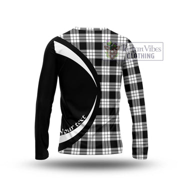 MacFarlane Black White Tartan Long Sleeve T-Shirt with Family Crest Circle Style