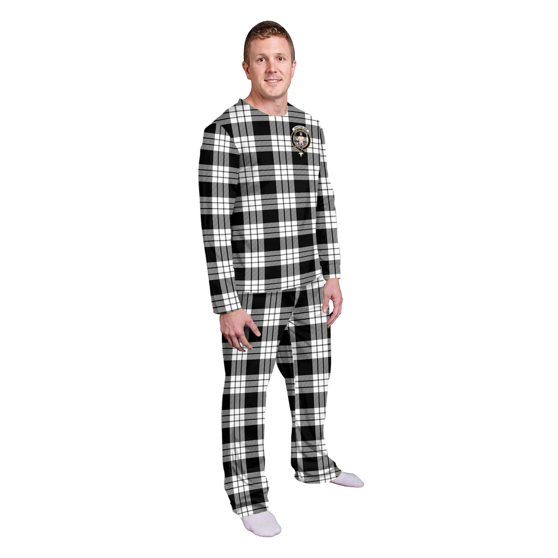 MacFarlane Black White Tartan Pajamas Family Set with Family Crest - Tartanvibesclothing