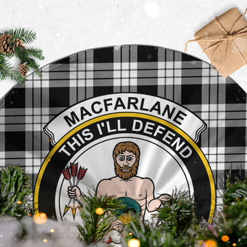 MacFarlane Black White Tartan Christmas Tree Skirt with Family Crest