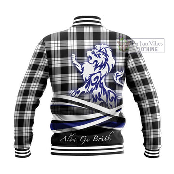 MacFarlane Black White Tartan Baseball Jacket with Alba Gu Brath Regal Lion Emblem