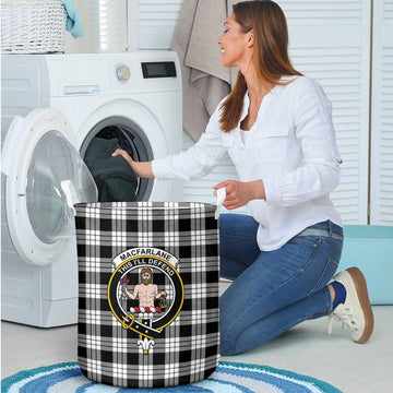 MacFarlane Black White Tartan Laundry Basket with Family Crest