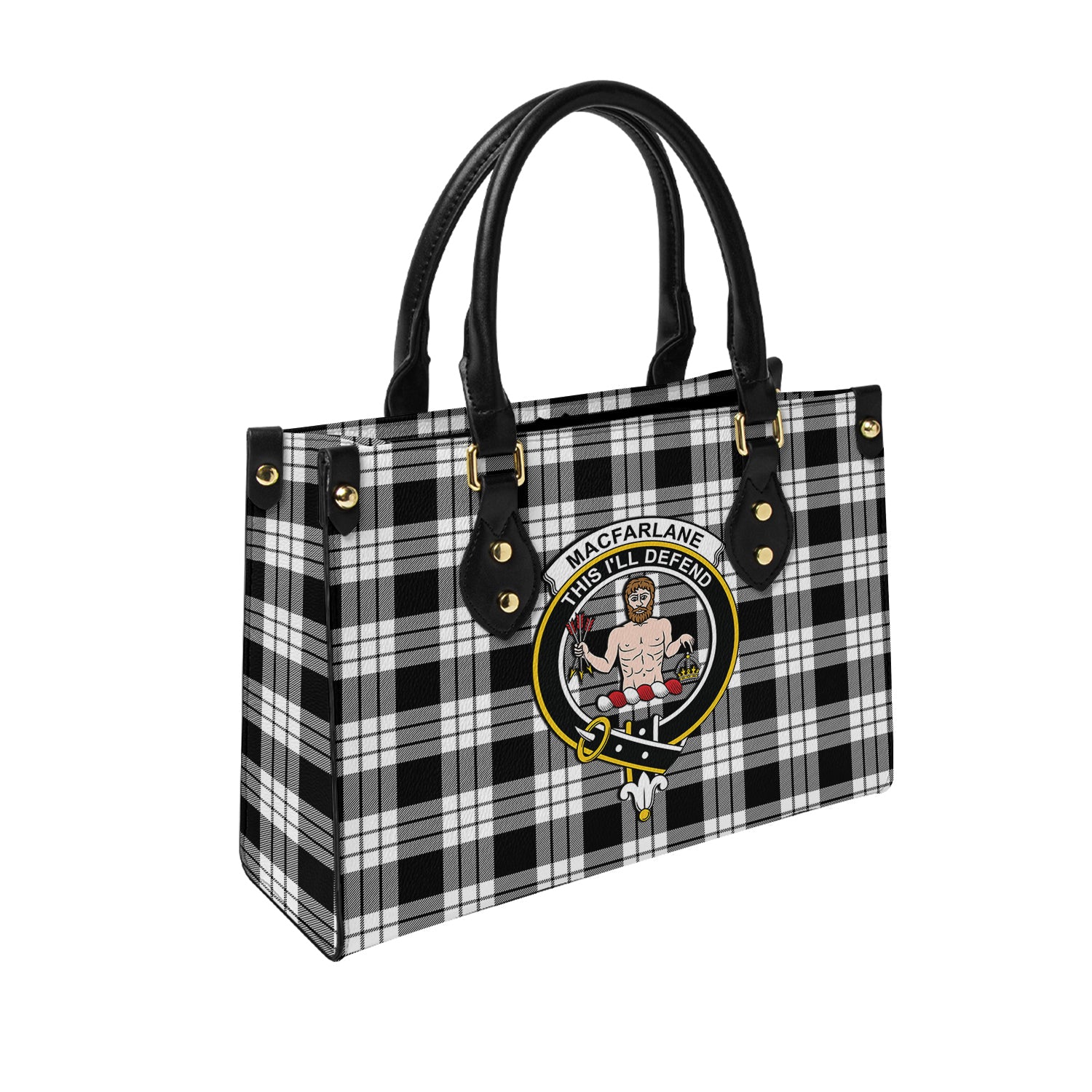 macfarlane-black-white-tartan-leather-bag-with-family-crest