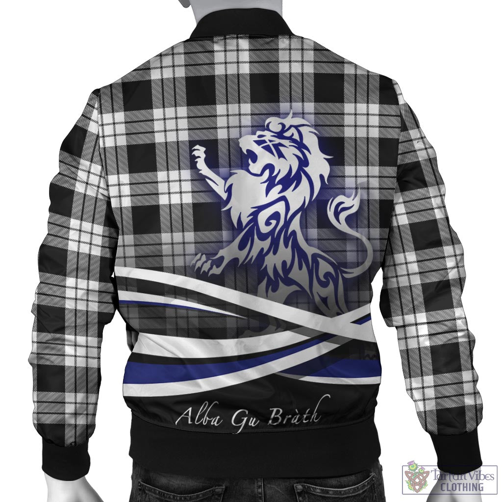 Tartan Vibes Clothing MacFarlane Black White Tartan Bomber Jacket with Alba Gu Brath Regal Lion Emblem