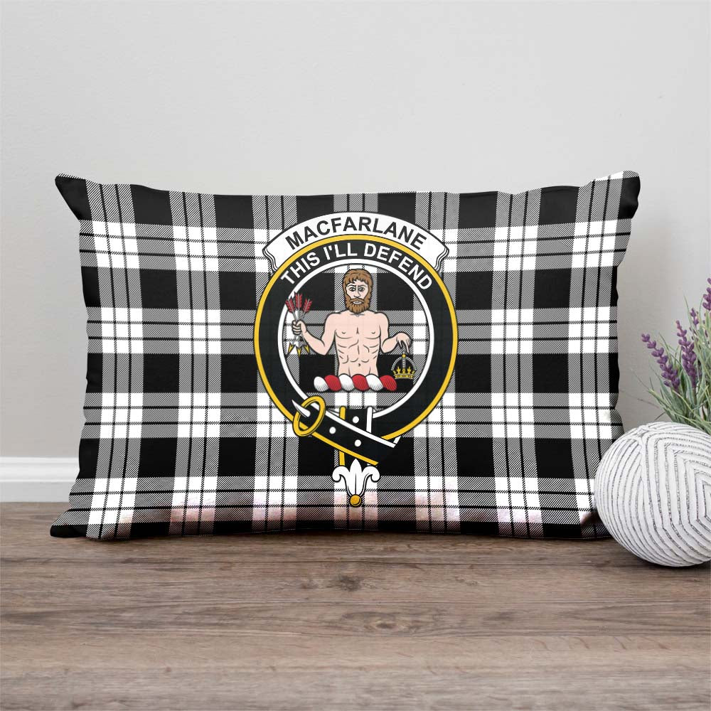 MacFarlane Black White Tartan Pillow Cover with Family Crest Rectangle Pillow Cover - Tartanvibesclothing