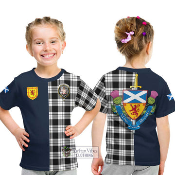 MacFarlane Black White Tartan Kid T-Shirt Alba with Scottish Lion Royal Arm Half Style