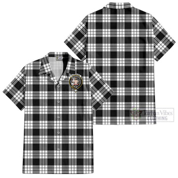 MacFarlane Black White Tartan Cotton Hawaiian Shirt with Family Crest