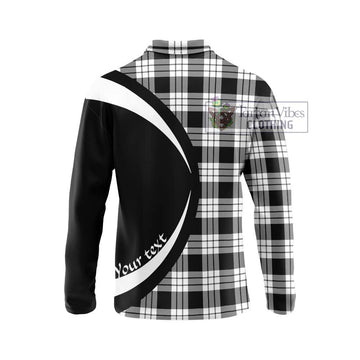 MacFarlane Black White Tartan Long Sleeve Polo Shirt with Family Crest Circle Style