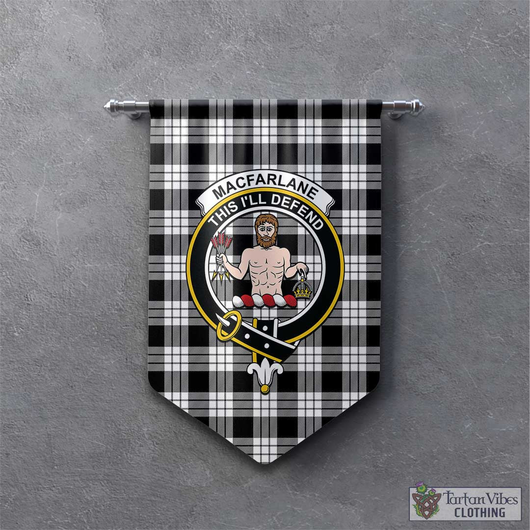 Tartan Vibes Clothing MacFarlane Black White Tartan Gonfalon, Tartan Banner with Family Crest