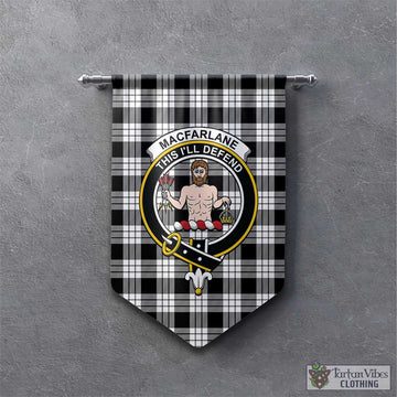 MacFarlane Black White Tartan Gonfalon, Tartan Banner with Family Crest