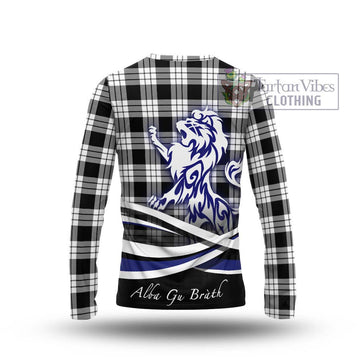 MacFarlane Black White Tartan Long Sleeve T-Shirt with Alba Gu Brath Regal Lion Emblem