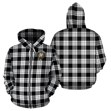 MacFarlane Black White Tartan Hoodie with Family Crest