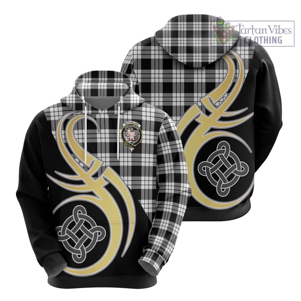 Tartan Vibes Clothing MacFarlane Black White Tartan Hoodie with Family Crest and Celtic Symbol Style