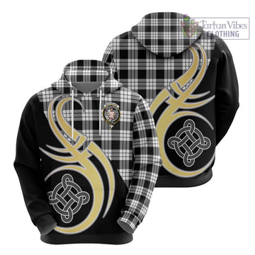 MacFarlane Black White Tartan Hoodie with Family Crest and Celtic Symbol Style