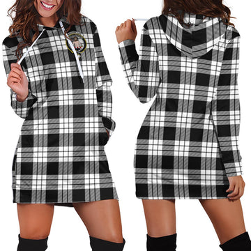 MacFarlane Black White Tartan Hoodie Dress with Family Crest