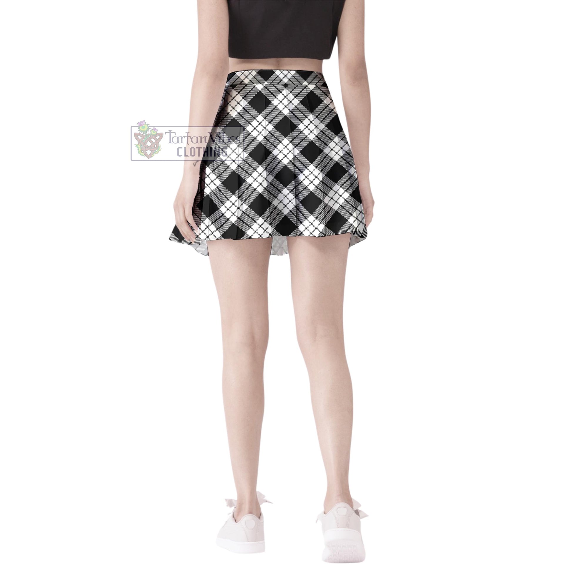 Tartan Vibes Clothing MacFarlane Black White Tartan Women's Plated Mini Skirt